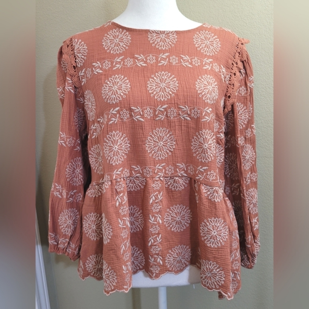 Blu Pepper 3/4 Sleeves Peasant Blouse, Size Large
